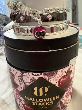 Halloween Stacks 2026 Silver Bracelet Stack with Pink Charm